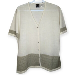Franco Valeri Knit Button Down Short Sleeve V Neck Lightweight Cardigan Women XL